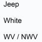 Preview: Jeep, White, WV / NWV.